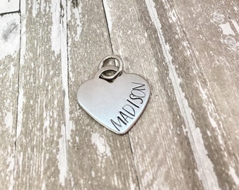 Engrave name charm, Personalized Heart Charm, heart charm for mom, gift for graduate, Designer Style Heart Charm, sister gift