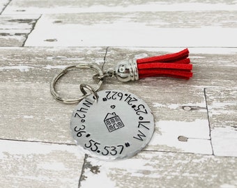 Engrave coordinates keychain, first house gift, coordinate keychain, Keychain for mom, keychain for grandma keychain for aunt