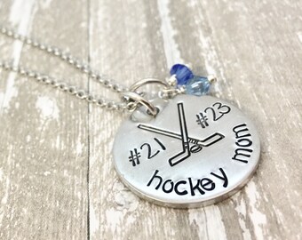 Engraved Hockey mom necklace, hockey sticks necklace, sports jewelry, Name Necklace, hockey player necklace, Hockey jewelry, team colors