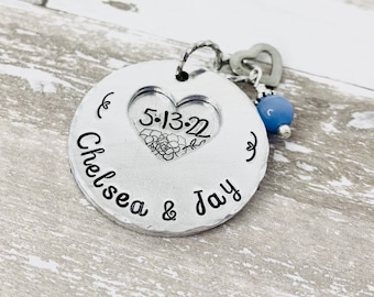 Something Blue, Wedding Charm, Something blue for bride, Engraved Names and date, Bouquet Charm, Garter Charm, Bracelet, Wedding Keepsake