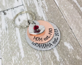 Est mom Engrave Keychain, Est grandmother keychain, Personalized Keychain, Keychain for nana Gigi oma, keychain for grandma abuela