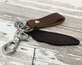 Feather leather Travel token keychain, travel keepsake, travel lover gift, Travel Keychain leather countries adventure washer, travel tags