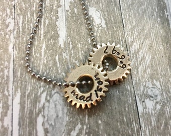 Men’s charm, boyfriend gift, Engraved token, gear head gift, kids names, open circle, Personalized Washer