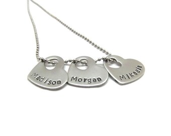 Engraved Hearts Necklace, Personalized Jewelry, Heart names Necklace, Mothers Necklace, New Mom, Grandmothers Necklace