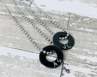 Men’s necklace, boyfriend gift, Engraved necklace, black, Engrave necklace for man, necklace for dad, Personalized Washer Necklace on chain