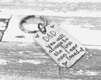 Engrave Keychain for Dad, personalized Stepdad gift, Father of the Bride, Gift from Daugter, You Will Always Be The First Man I Ever Loved