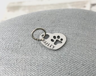 Personalized Pendant, dog lover gift, animal rescue gift, pet Name Charm, Engraved Jewelry, Stainless steel heart Paw charm