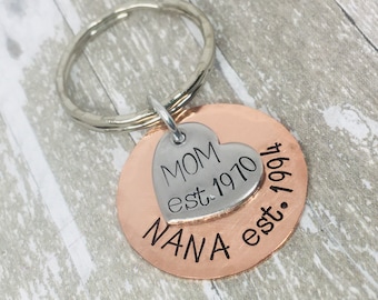 Est mom Engrave Keychain, Est grandmother keychain, Personalized Keychain, Keychain for nana Gigi oma, keychain for grandma abuela