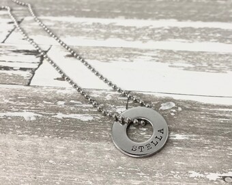 Men’s necklace, boyfriend gift, Engraved necklace, names, Engrave necklace for man, necklace for dad, engraved Washer Necklace on chain 5/8”