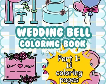 Kleurboek bruiloft, leuke eenvoudige illustraties (digitale download)