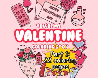 Valentine Coloring Book, Simple Designs for All Ages (Digital Download)