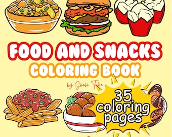 Food and Snacks Coloring Book: 35 Bold Easy Coloring Pages (Digital Download)
