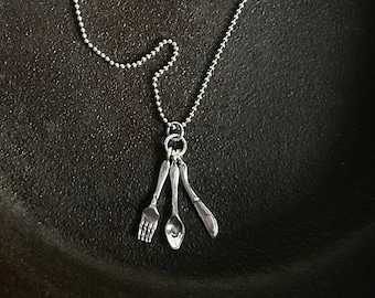 Sterling Silver Foodie Utensils necklace, cooking necklace, culinary jewelry, gift for her, culinary jewelry, baker necklace