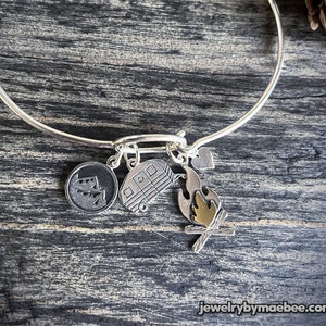 Camping Charm Bracelet, Mountain Charm bangle, sterling silver bracelet, gift for her, anniversary gift, gift for woman, bridesmaid gift