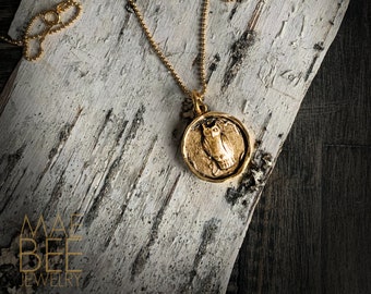 LAST ONE - Gold Owl Pendant Necklace: Woodland Talisman Jewelry