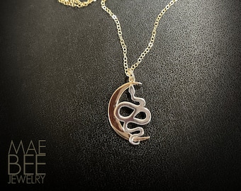 Moon Snake necklace, moon necklace, snake necklace, celestial jewelry, moon jewelry, lunar jewelry, gold necklace, festival jewelry