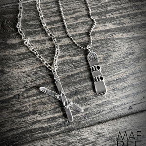Sterling Silver Ski/Snowboard Necklace: Winter Sports Jewelry