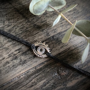 Sterling Silver Evil Eye Bracelet: Linen Cord Talisman Jewelry