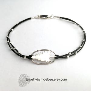 Pine Tree bracelet in sterling silver on linen, forest bracelet, gift for woman, gift for hiker, nature jewelry, graduation gift, mothers