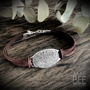 Tree of Life Leather Bracelet: Sterling Silver Boho Jewelry