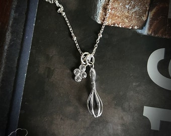 Sterling Silver Chef Whisk necklace, cooking necklace, culinary jewelry, gift for mom, cooking jewelry, baker necklace, foodie