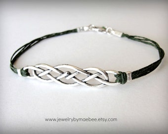 Sterling Silver Celtic Knot Bracelet: Irish Linen Cord Jewelry