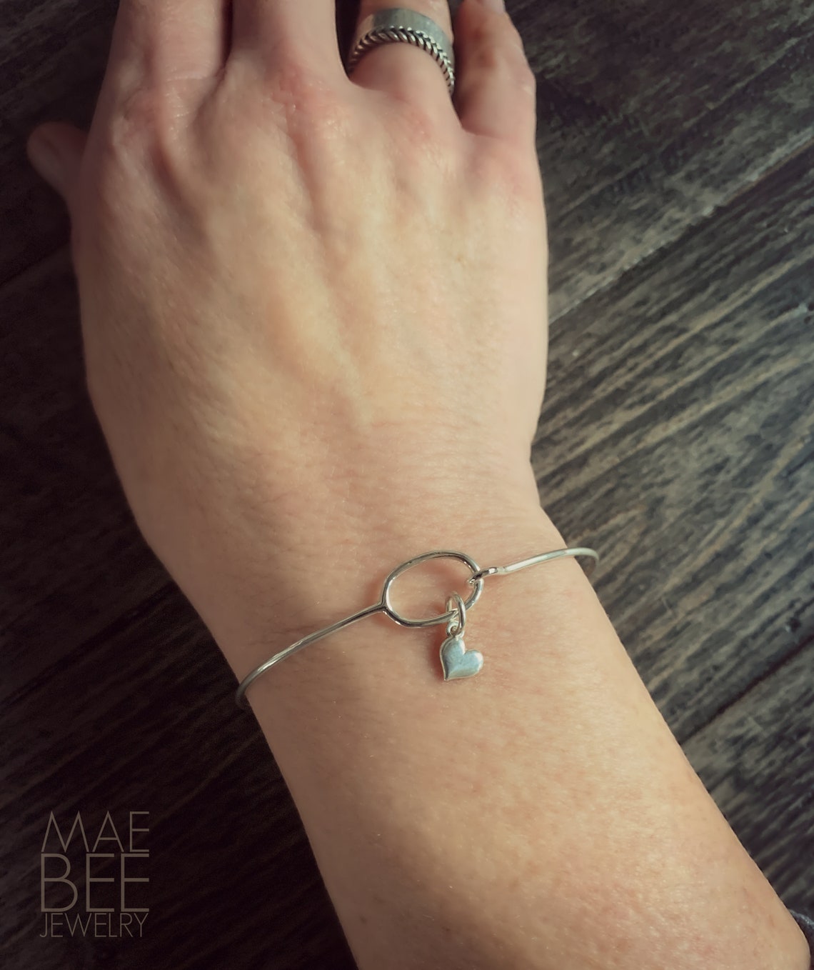 Heart Bangle Bracelet Sterling Silver main image 1