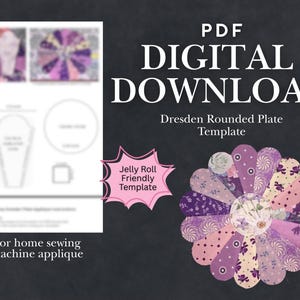 Rounded Dresden Plate Applique Pattern | Jelly roll friendly | Sewing Machine Quilt Block Template (PDF Download)