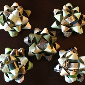 Set of five Earth Friendly Gift Bows in Muted Greens