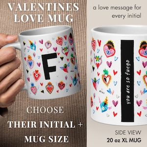 Taza de café con letra inicial personalizada, taza personalizada, regalo de San Valentín para él o ella, taza con monograma de cumpleaños para regalo de aniversario para parejas
