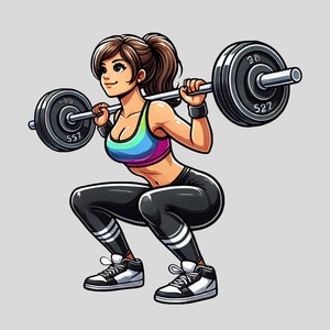 Donna Squat con bilanciere Clipart - Arte fitness motivazionale per abbigliamento e progetti da palestra