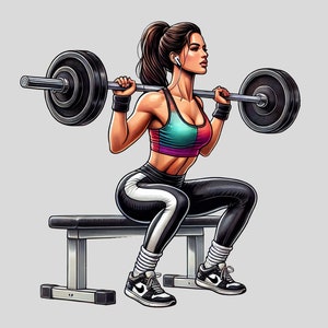Woman Squat on Bench Clipart - Arte fitness motivazionale per abbigliamento e progetti da palestra