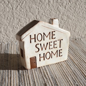 Cozy home items / Home Sweet Home house / text on house / desk tabletop decor / bookshelf neighborhood / gift for family friends