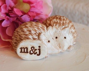 Hedgehogs snuggling wedding cake topper / bride groom / personalized with your initials / custom bespoke wedding anniversary gift