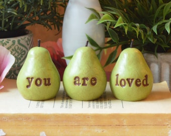 Gift for her / Green you are loved pears / birthday gifts for women / rustic present for loved ones / farmhouse style tiered tray decor