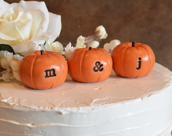 Custom wedding cake topper orange pumpkins Bespoke fall and autumn cake decor / Personalized initials pumpkins for fall weddings/table decor