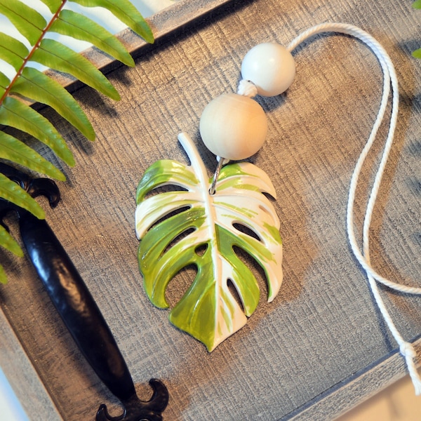 Car charm / Hippie boho plant lover Essential oil diffuser for your ride / Rear view mirror decor / Albo Monstera leaf  / FREE SHIPPING!