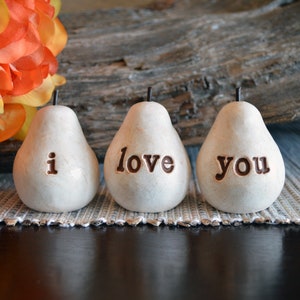 i love you Handmade Rustic White Clay Pears Set of 3 Mini pears Sculpture Decor Kitchen Fruit Farmhouse Shelf Accent Inspirational Gift Idea