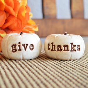 Thanksgiving give thanks pumpkins farmhouse rustic barn decor gift / vintage give thanks present / Hostess gifts / Fall Autumn decorations image 1