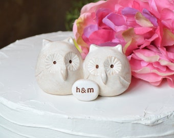 Custom owls wedding cake topper / classic vintage farmhouse white personalized with your initials / great custom bespoke anniversary gift
