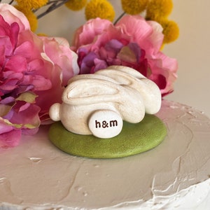 Custom Bunnies Wedding Cake Topper Vintage White Rabbits Personalized Rustic Farmhouse Reception Decor Anniversary Newlywed Engagement Gift