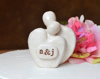 Custom couple snuggling in a heart wedding cake topper / romantic personalized with your initials / great custom bespoke anniversary gift