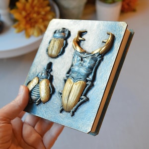 Handmade Unique Watercolor Sketchbook Art Journal Grungy Goth Dimensional Gold Insects Entomology Nature Diary Gift for Bug Lovers