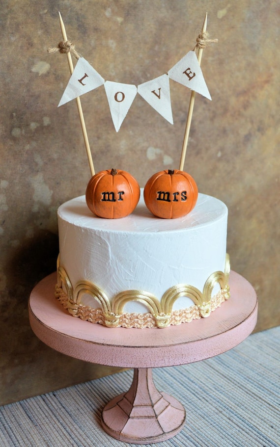 Wedding cake topper/set of 2 rustic white mr mrs pumpkins and Love banner Wedding cake topper/set of 2 rustic white mr mrs pumpkins and Love banner