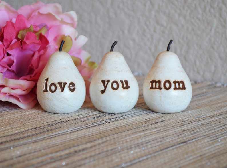 Gift for mom \/ Mother's Day gifts for all moms \/ 3 white Birthday gift love you mom clay pears \/ Ready to ship \/ Over 6,600 sets sold