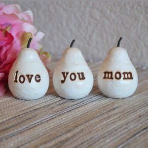 Gifts for mom / Mother's Day Birthday gift for all moms / 3 vintage white pears / love you mom clay pears / Ready to ship /Over 6k sets sold image 3