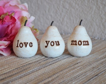 Gifts for mom / Mother's Day Birthday gift for all moms / 3 vintage white pears / love you mom clay pears / Ready to ship /Over 6k sets sold