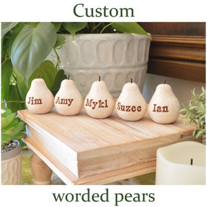 Custom Rustic Clay Fruit Gift for Her Personalized Text Wording Bespoke Worded White Mini Sculpture Pears Birthday Present Idea for Women