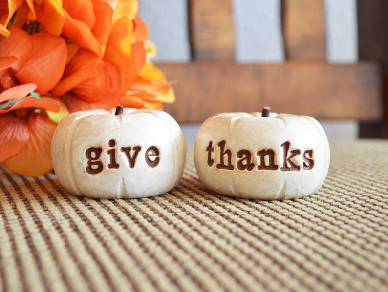 Thanksgiving give thanks pumpkins farmhouse rustic barn decor gift / vintage give thanks present / Hostess gifts / Fall Autumn decorations image 1