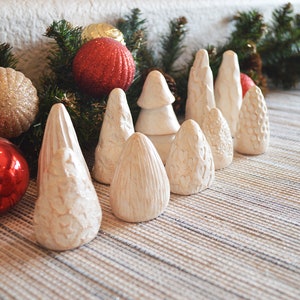 Set of 10 mini Christmas trees / terrarium desk bookshelf decor / gift for family friends / small abstract clay Xmas trees decoration image 2